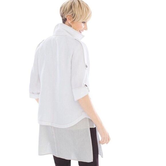 Chico’s 100% Linen Cropped Trench Jacket Women Small White Roll Sleeve Pockets - Picture 7 of 16